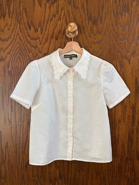 Princess Highway Size Small White Crocheted Peter Pan Collar Short Sleeve Blouse